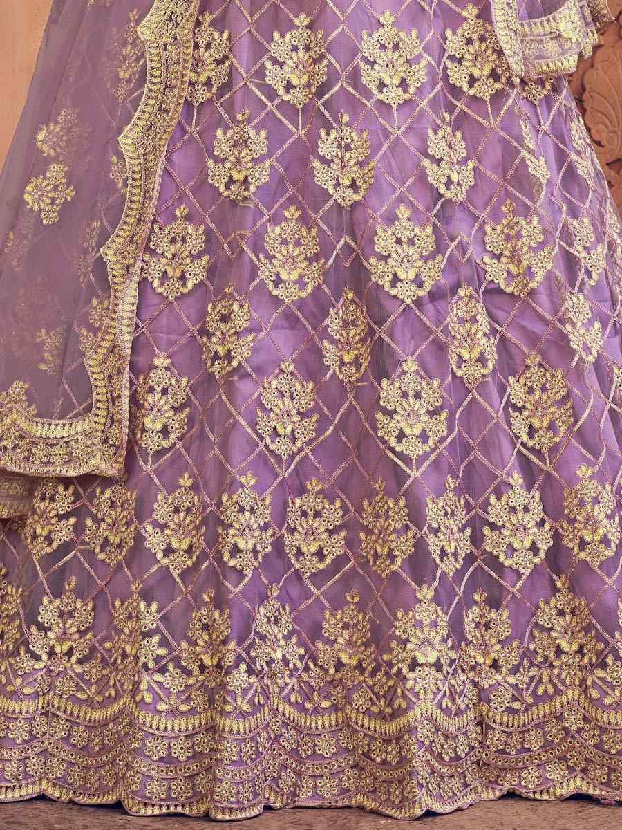 Light Purple Net Embroidered Festival Party Wear Circular Lehenga Choli