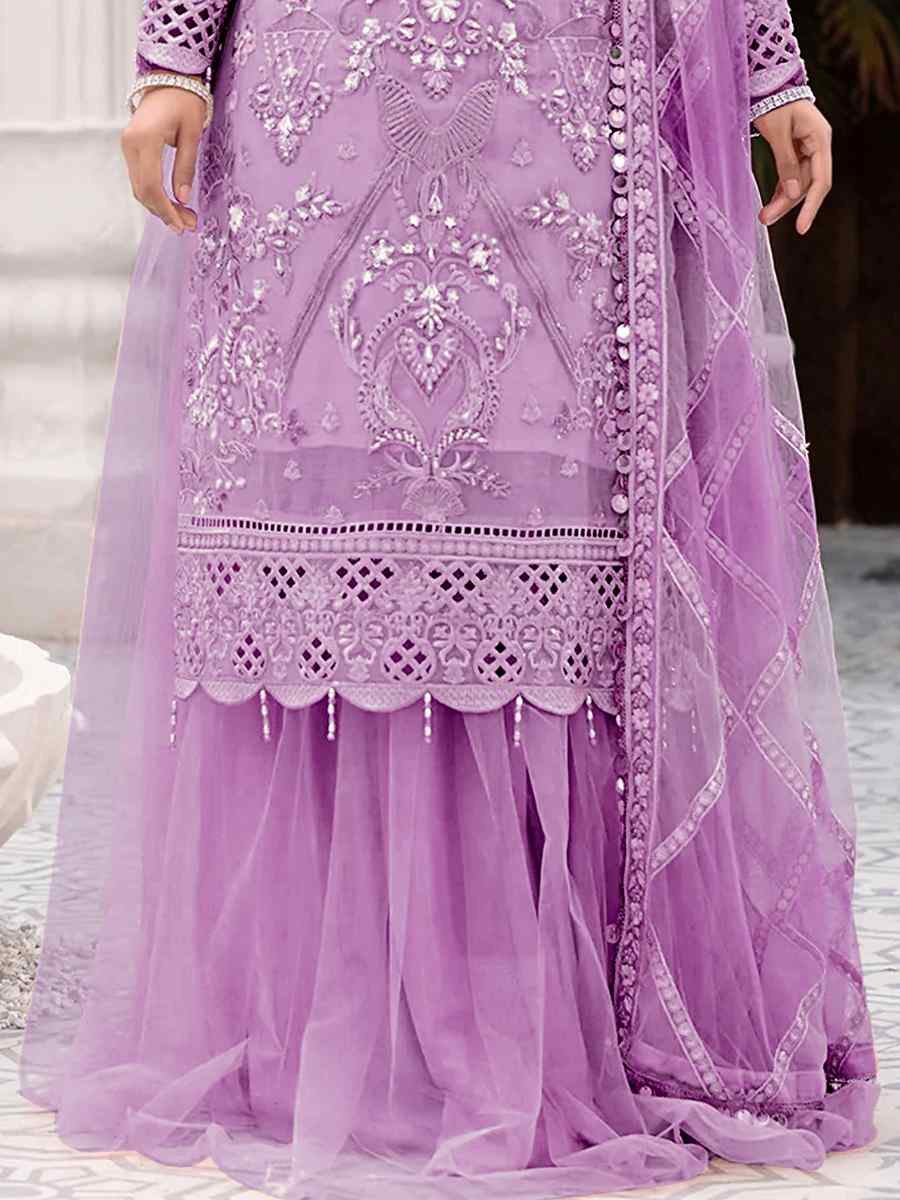 Light Purple Net Embroidered Festival Sharara Pant Salwar Kameez