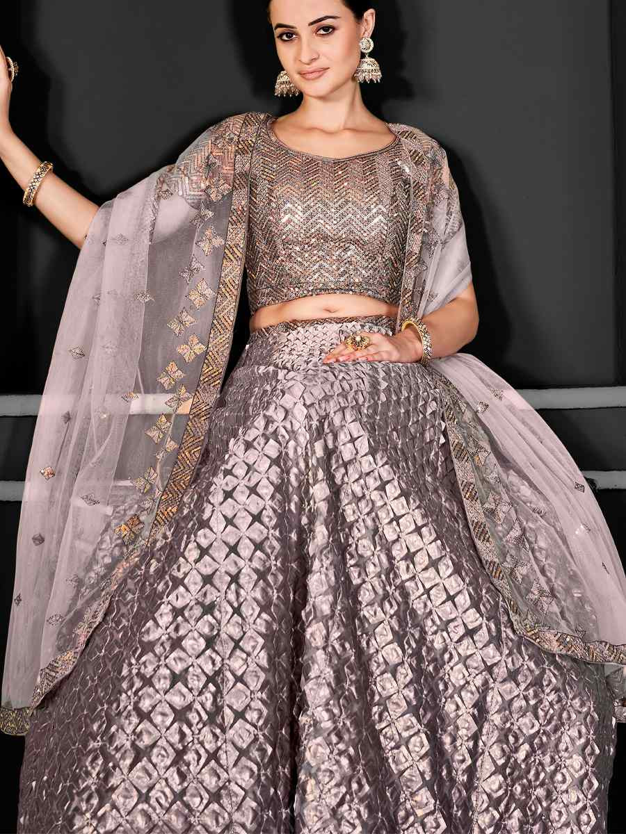 Light Purple Net Embroidered Festival Wedding Ceremony Circular Lehenga Choli