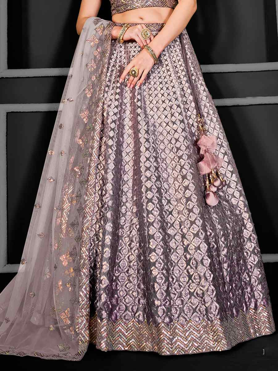 Light Purple Net Embroidered Festival Wedding Ceremony Circular Lehenga Choli