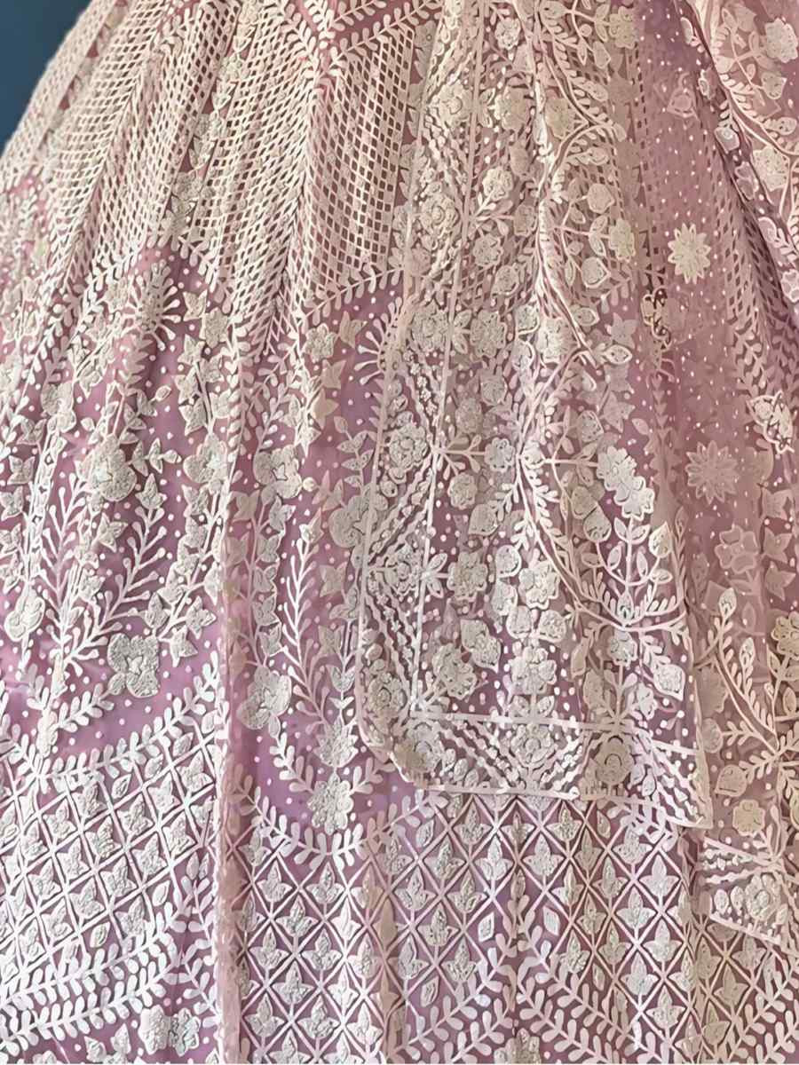 Light Purple Net Embroidered Wedding Festival Heavy Border Lehenga Choli