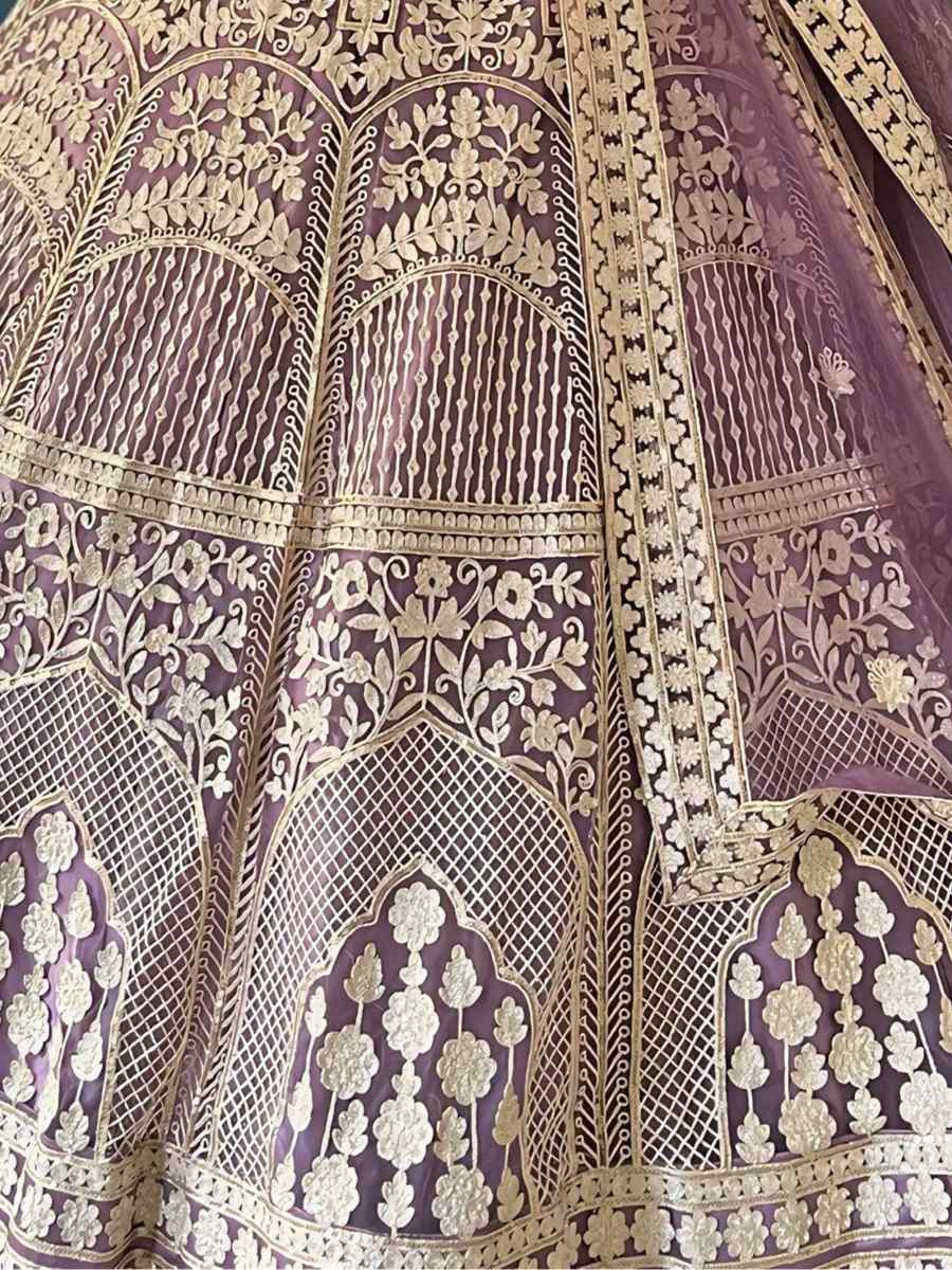 Light Purple Net Embroidered Wedding Festival Heavy Border Lehenga Choli