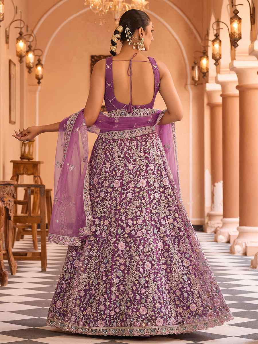 Light Purple Net Embroidered Wedding Reception Festival Heavy Border Lehenga Choli