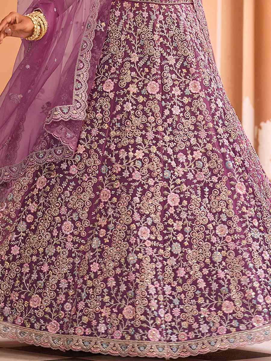 Light Purple Net Embroidered Wedding Reception Festival Heavy Border Lehenga Choli