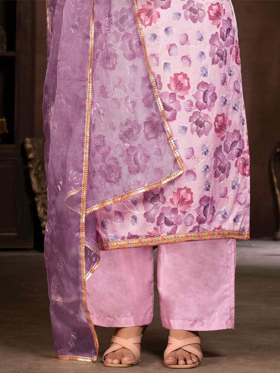 Light Purple Organza Embroidered Casual Festival Pant Salwar Kameez