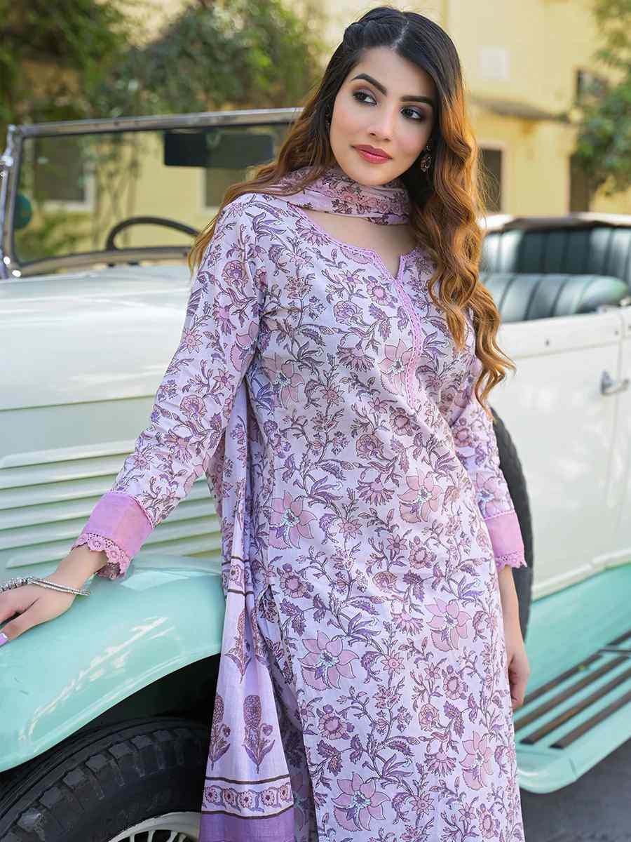 Light Purple Pure Cotton  Embroidery Party Wedding Festival Casual Ready Pant Salwar Kameez