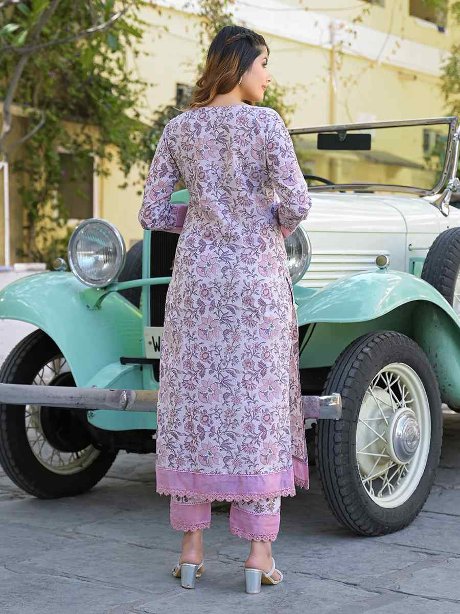 Light Purple Pure Cotton Embroidery Party Wedding Festival Casual Ready Pant Salwar Kameez