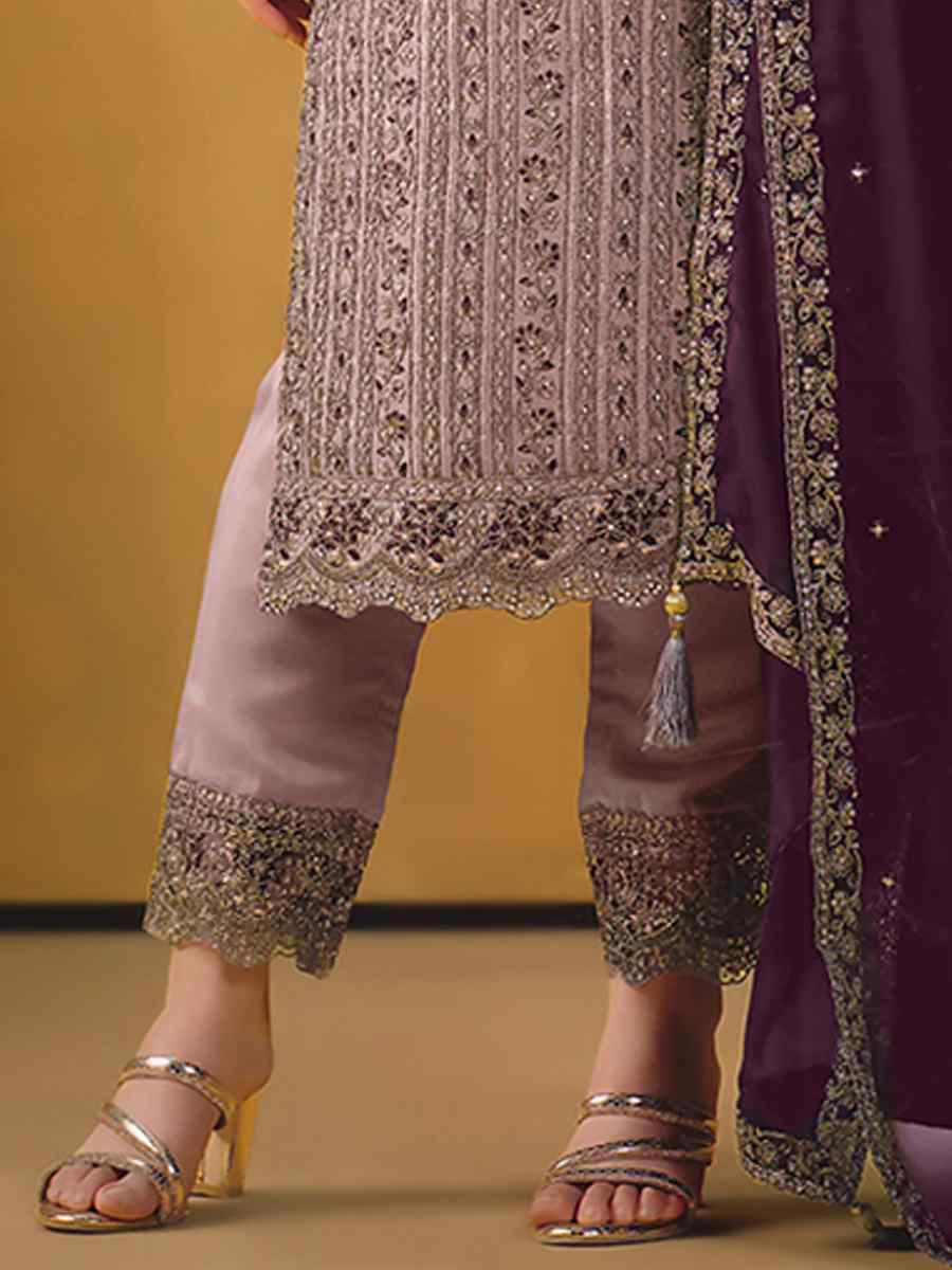 Light Purple Rangoli Silk Embroidered Festival Wedding Pant Salwar Kameez