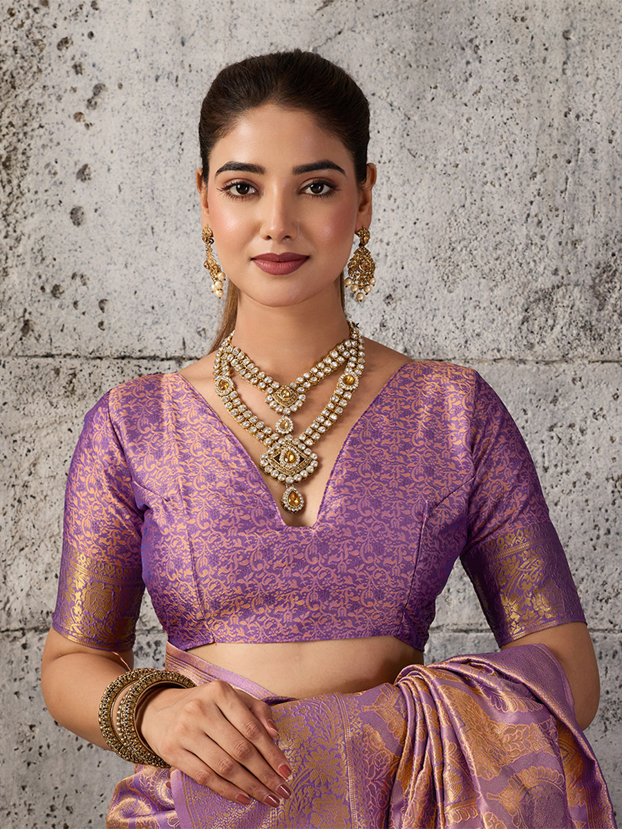 Light Purple Silk Blend Kanjivaram Wedding Reception Party Festival Casual Heavy Border Sarees