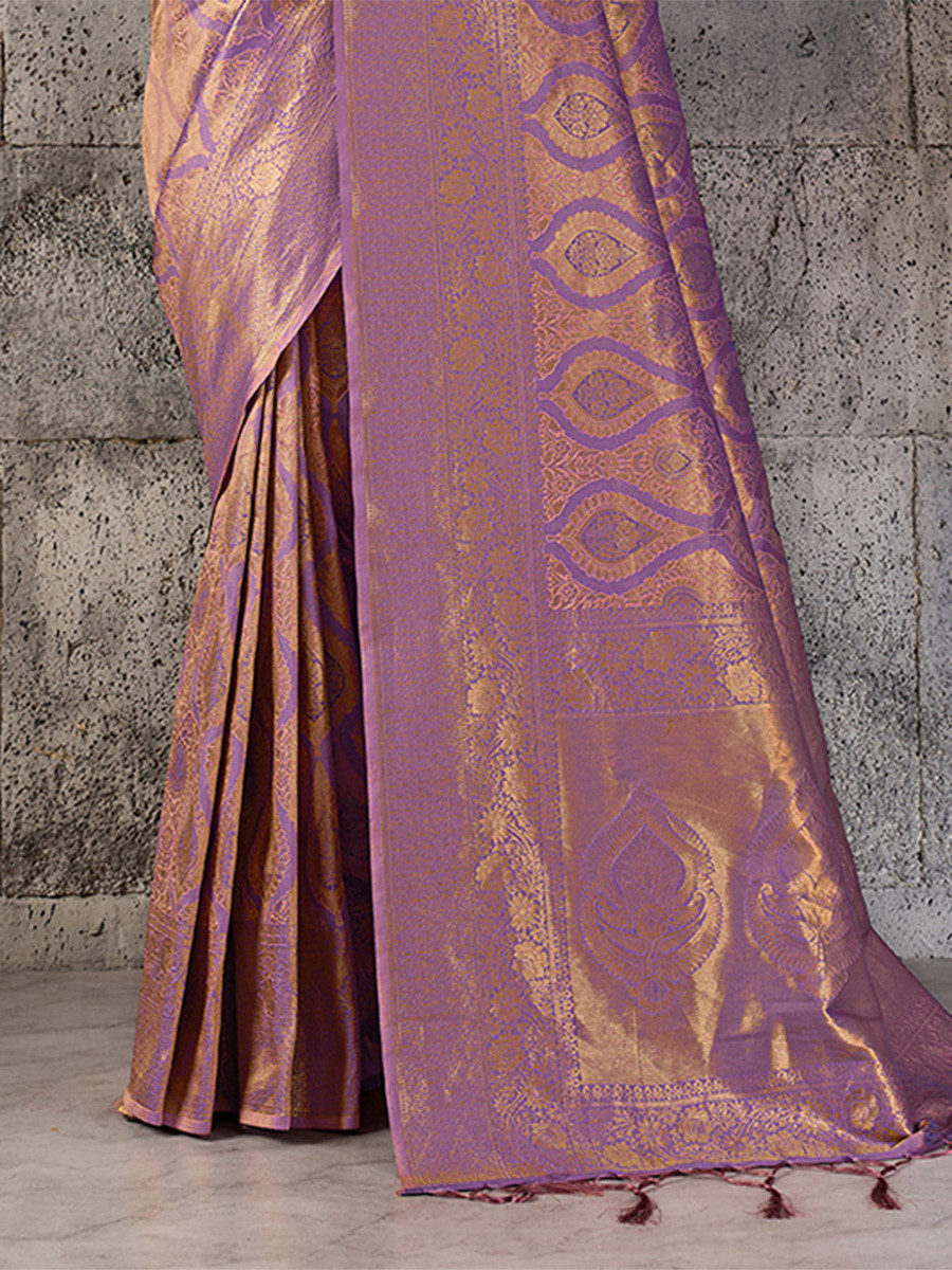 Light Purple Silk Blend Kanjivaram Wedding Reception Party Festival Casual Heavy Border Sarees
