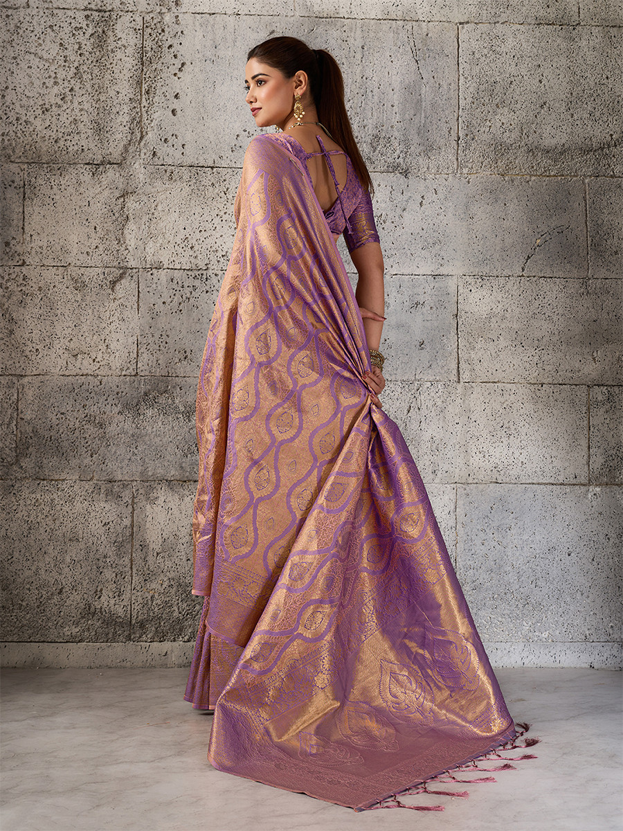 Light Purple Silk Blend Kanjivaram Wedding Reception Party Festival Casual Heavy Border Sarees