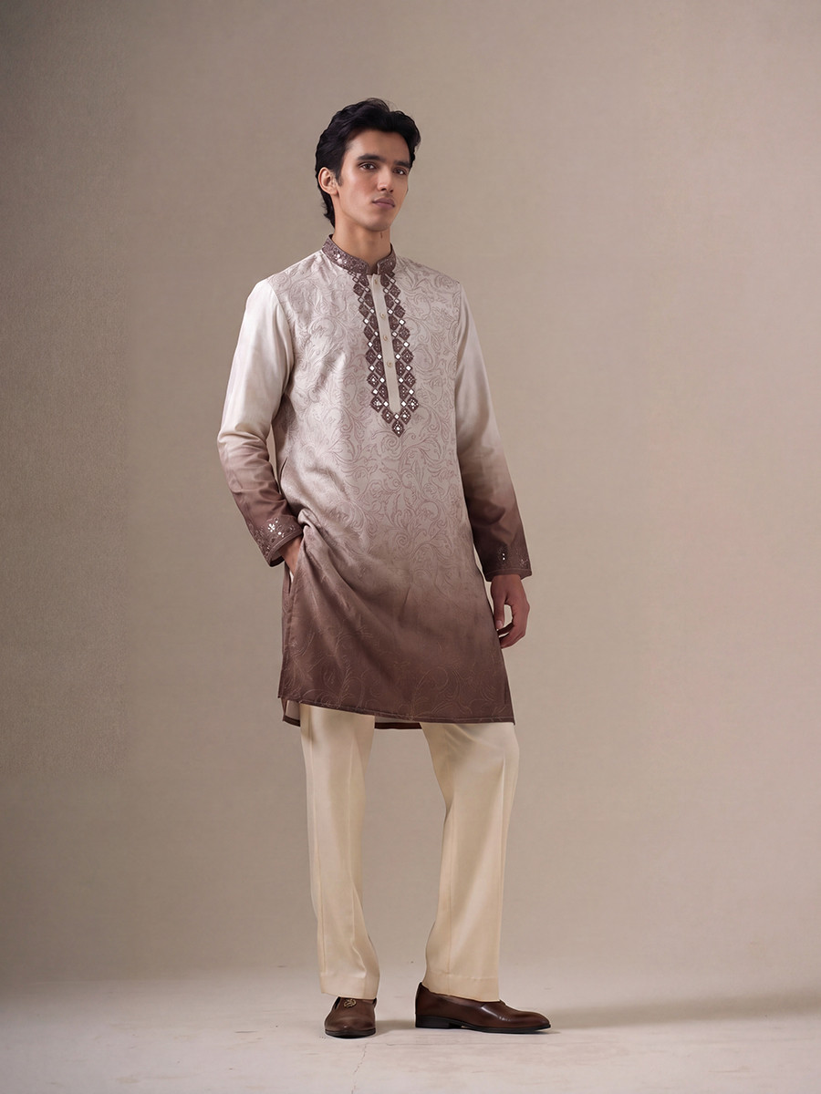 Light Purple Silk Embroidery Wedding Party Festival Casual Mens Wear Kurta