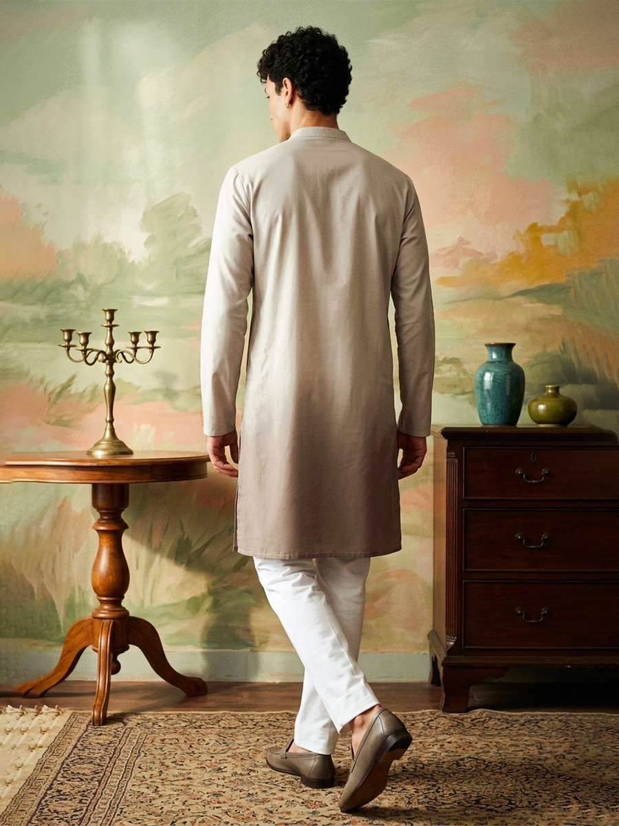 Light Purple Silk Embroidery Wedding Party Festival Casual Mens Wear Kurta