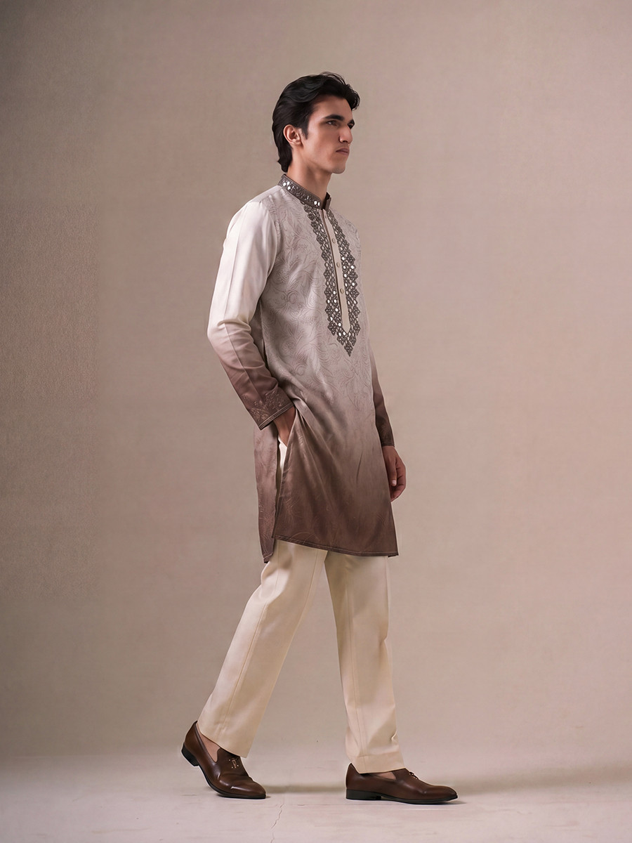 Light Purple Silk Embroidery Wedding Party Festival Casual Mens Wear Kurta