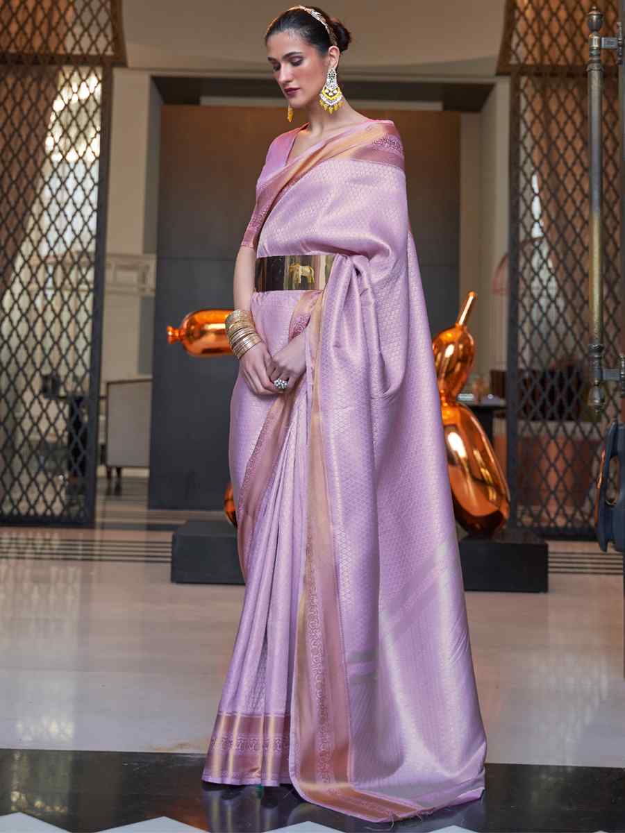 Light Purple Silk Handwoven Wedding Festival Heavy Border Saree