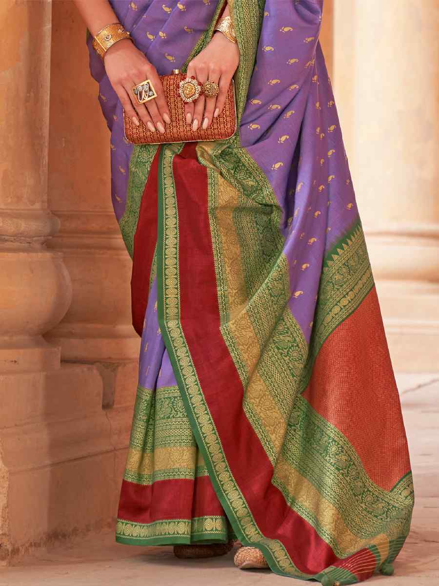 Light Purple Silk Handwoven Wedding Festival Heavy Border Saree