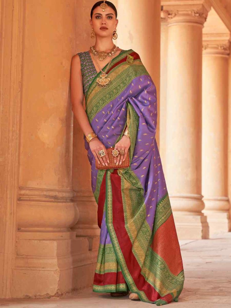 Light Purple Silk Handwoven Wedding Festival Heavy Border Saree