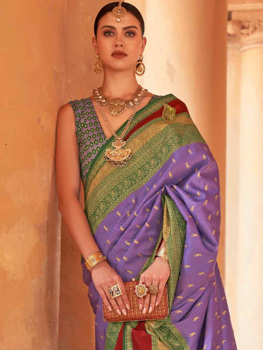 Light Purple Silk Handwoven Wedding Festival Heavy Border Saree