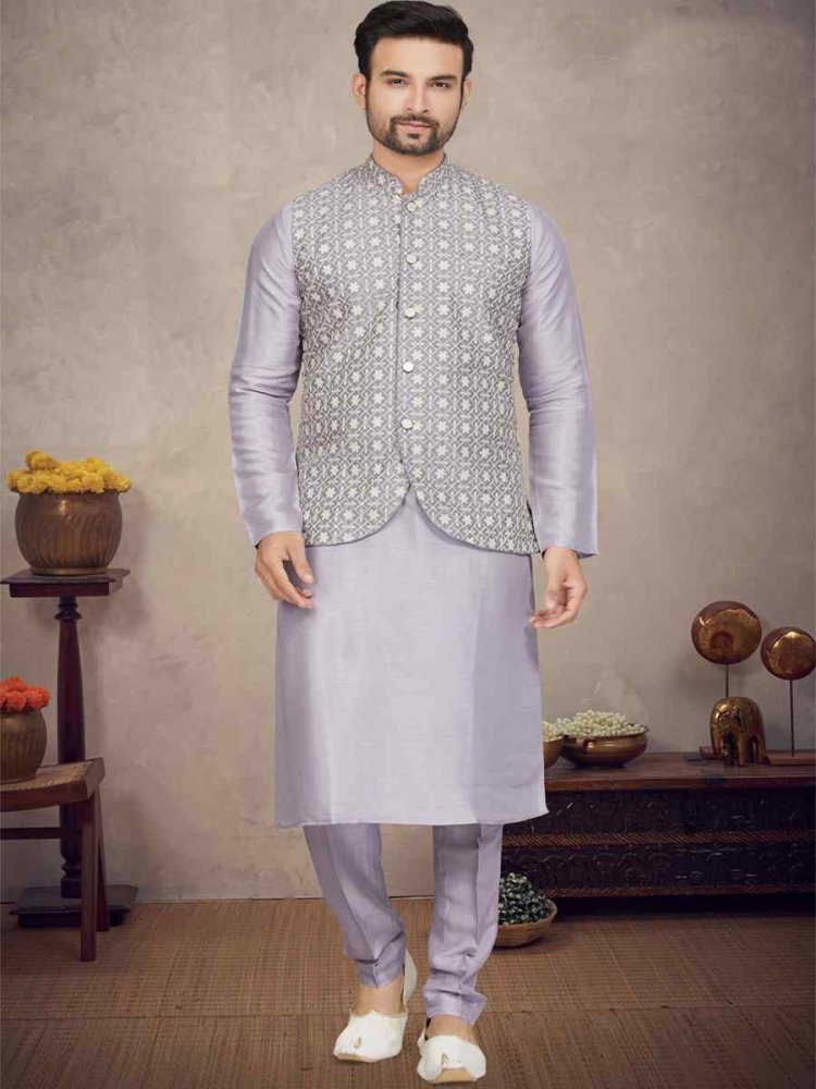 Light Purple Tussar Silk Woven Festival Party Kurta