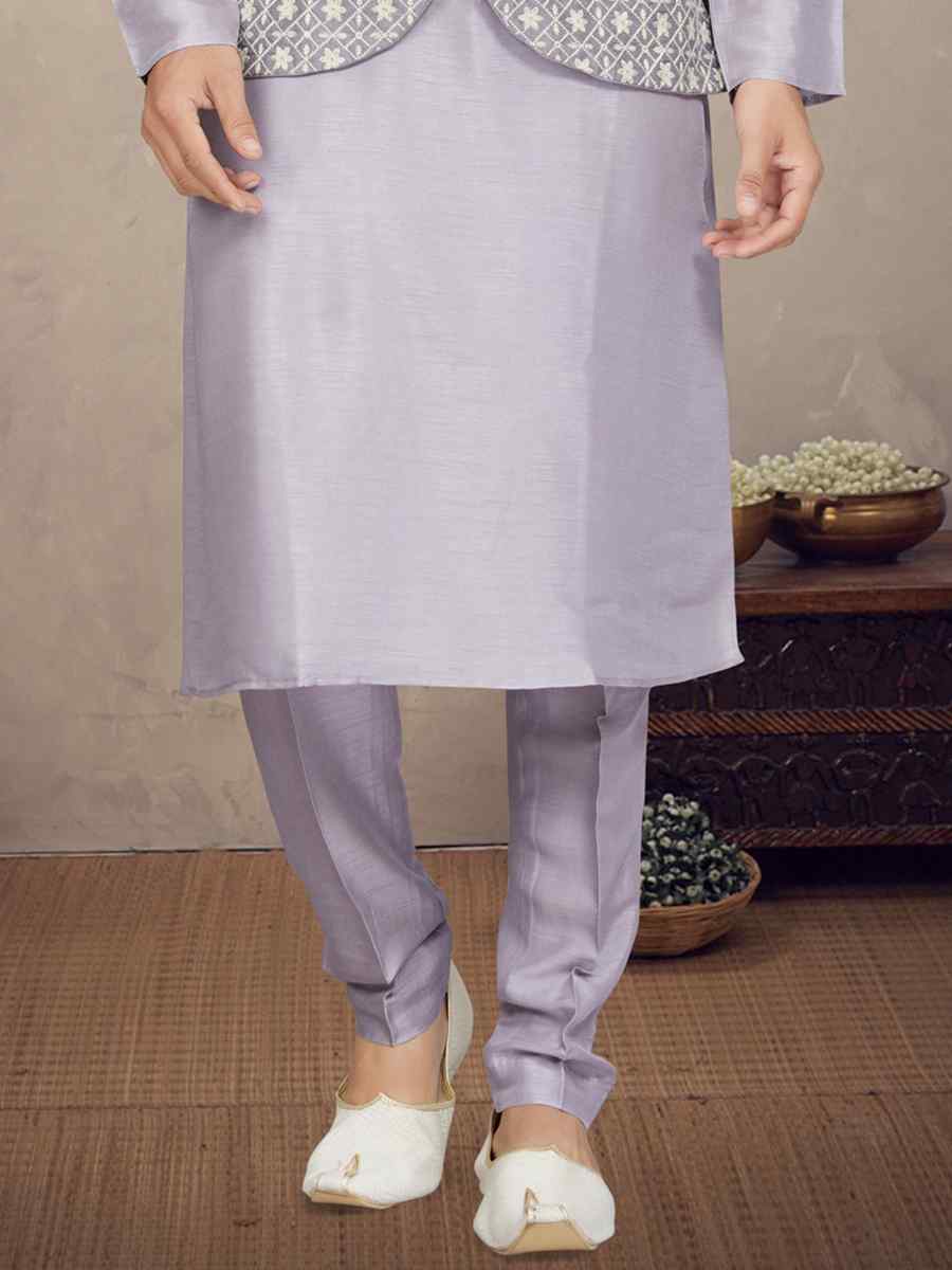 Light Purple Tussar Silk Woven Festival Party Kurta