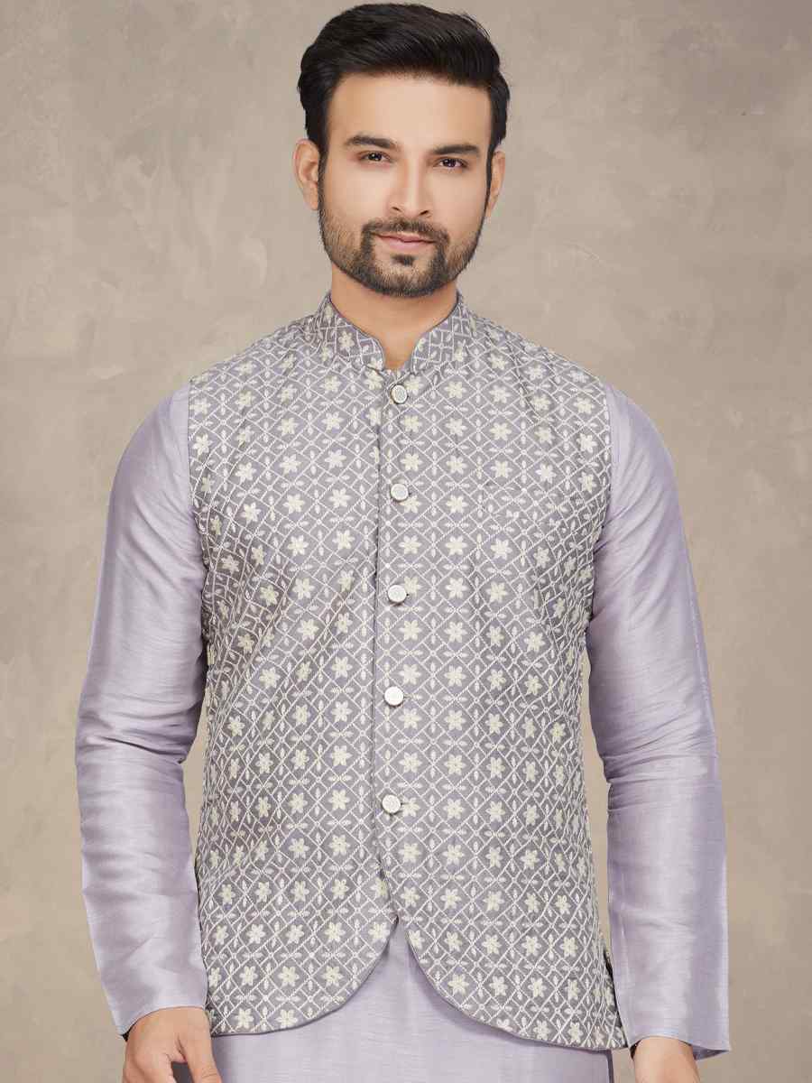 Light Purple Tussar Silk Woven Festival Party Kurta