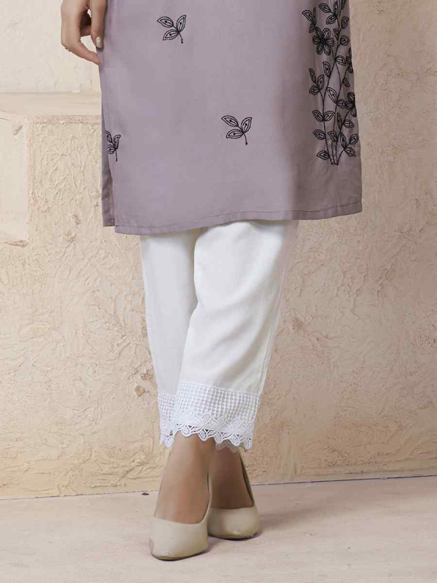 Light Purple Viscose Rayon Embroidered Festival Casual Kurti