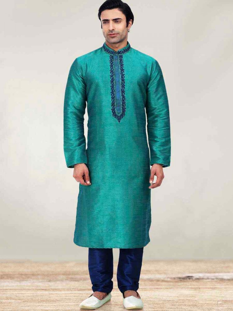 Light Rama Art Banarasi Silk Woven Festival Mehendi Kurta