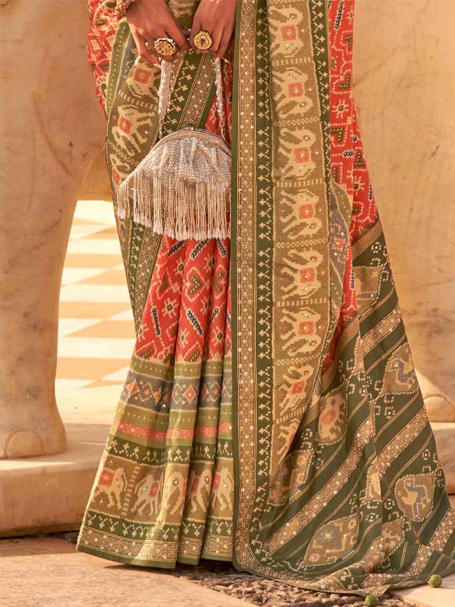 Light Red Silk Handwoven Wedding Festival Heavy Border Saree