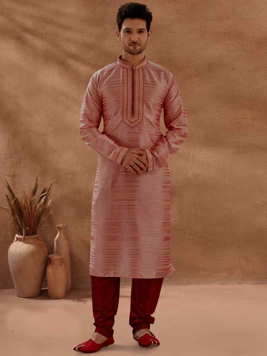 Light Rust Silk Woven Party Wedding Kurta