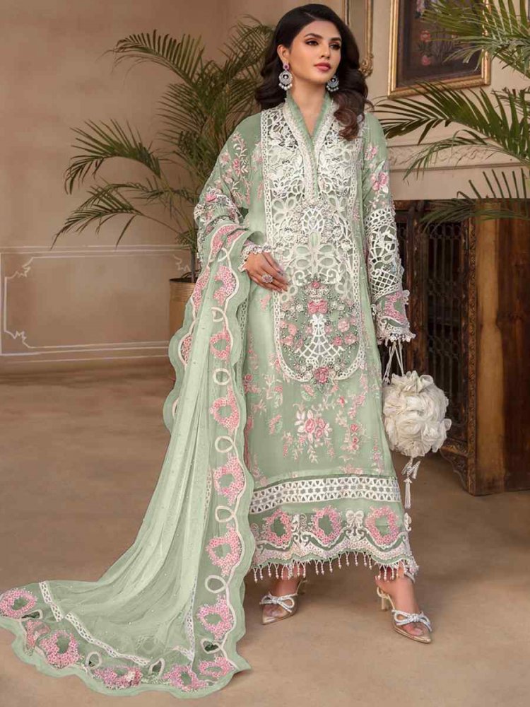 Light Sea Green Georgette Embroidered Festival Wedding Pant Salwar Kameez