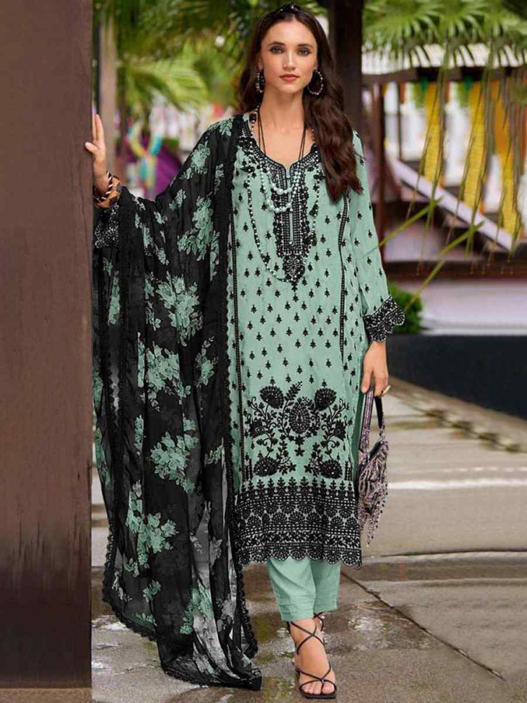 Light Sea Green Heavy Faux Georgette Embroidered Festival Casual Pant Salwar Kameez