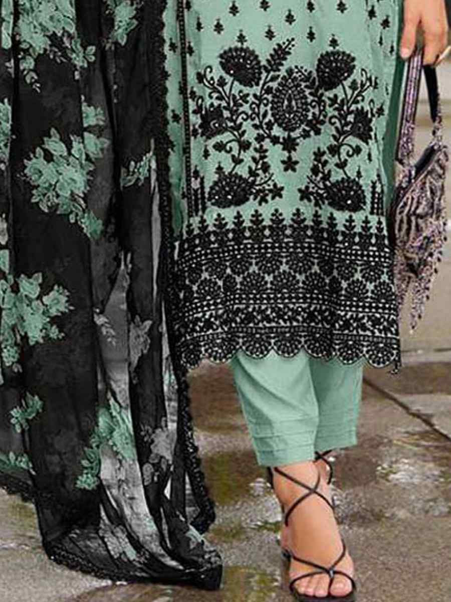 Light Sea Green Heavy Faux Georgette Embroidered Festival Casual Pant Salwar Kameez