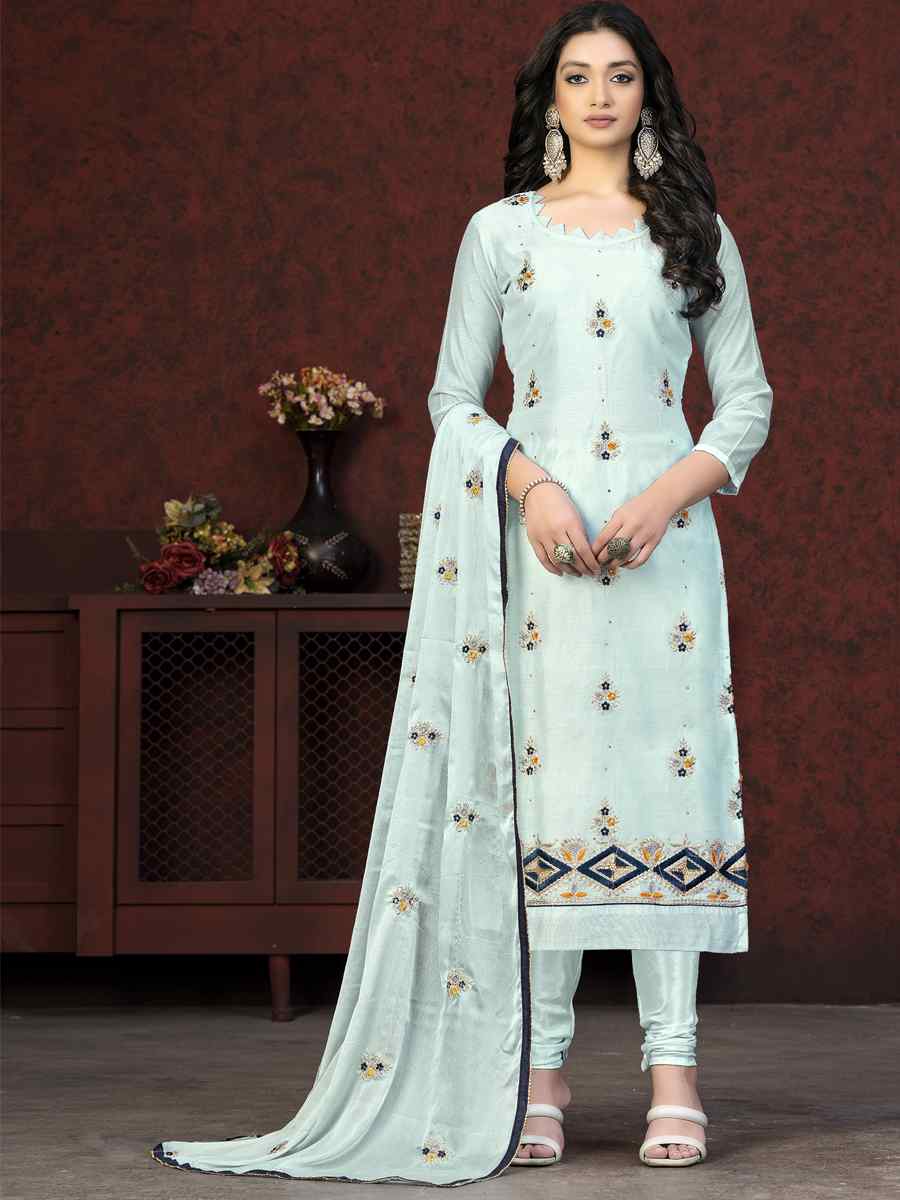 Light Sea Green Modal Chanderi Embroidered Casual Festival Pant Salwar Kameez