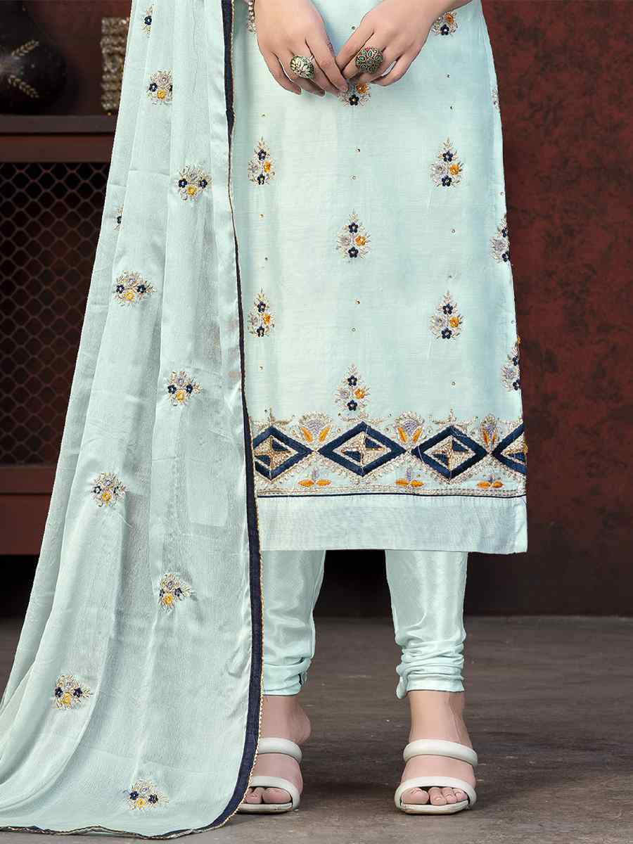 Light Sea Green Modal Chanderi Embroidered Casual Festival Pant Salwar Kameez