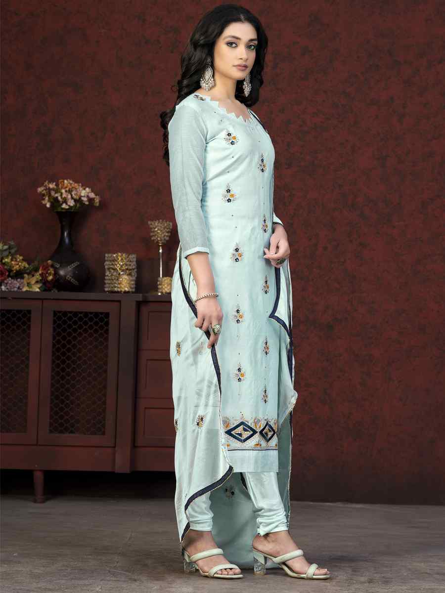 Light Sea Green Modal Chanderi Embroidered Casual Festival Pant Salwar Kameez