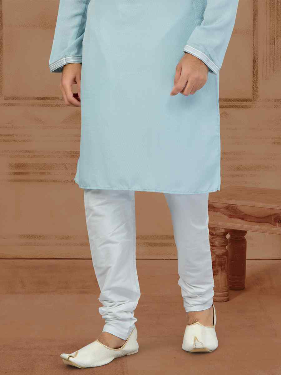 Light Sky Blue Star Silk Printed Festival Kurta