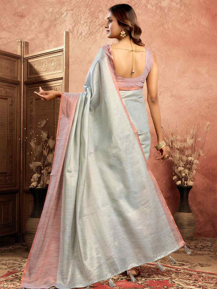 Light Sky Blue Tissue Silk Handwoven Festival Wedding Fancy Heavy Border Saree