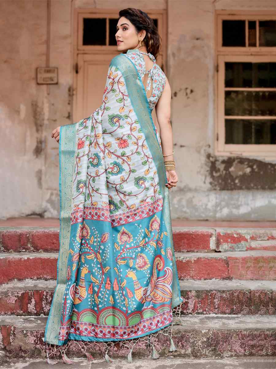 Light Sky Blue Tussar Silk Zari Handwoven Printed Casual Reception Festival Wedding Fancy Heavy Border Saree