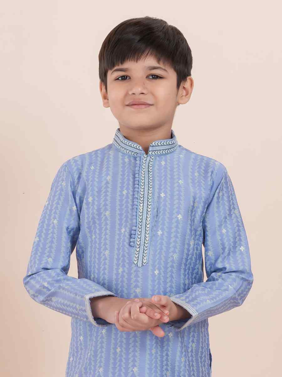 Light Violet Cotton Self Jacquard Embroidered Festival Traditional Kurta Pyjama Boys Wear