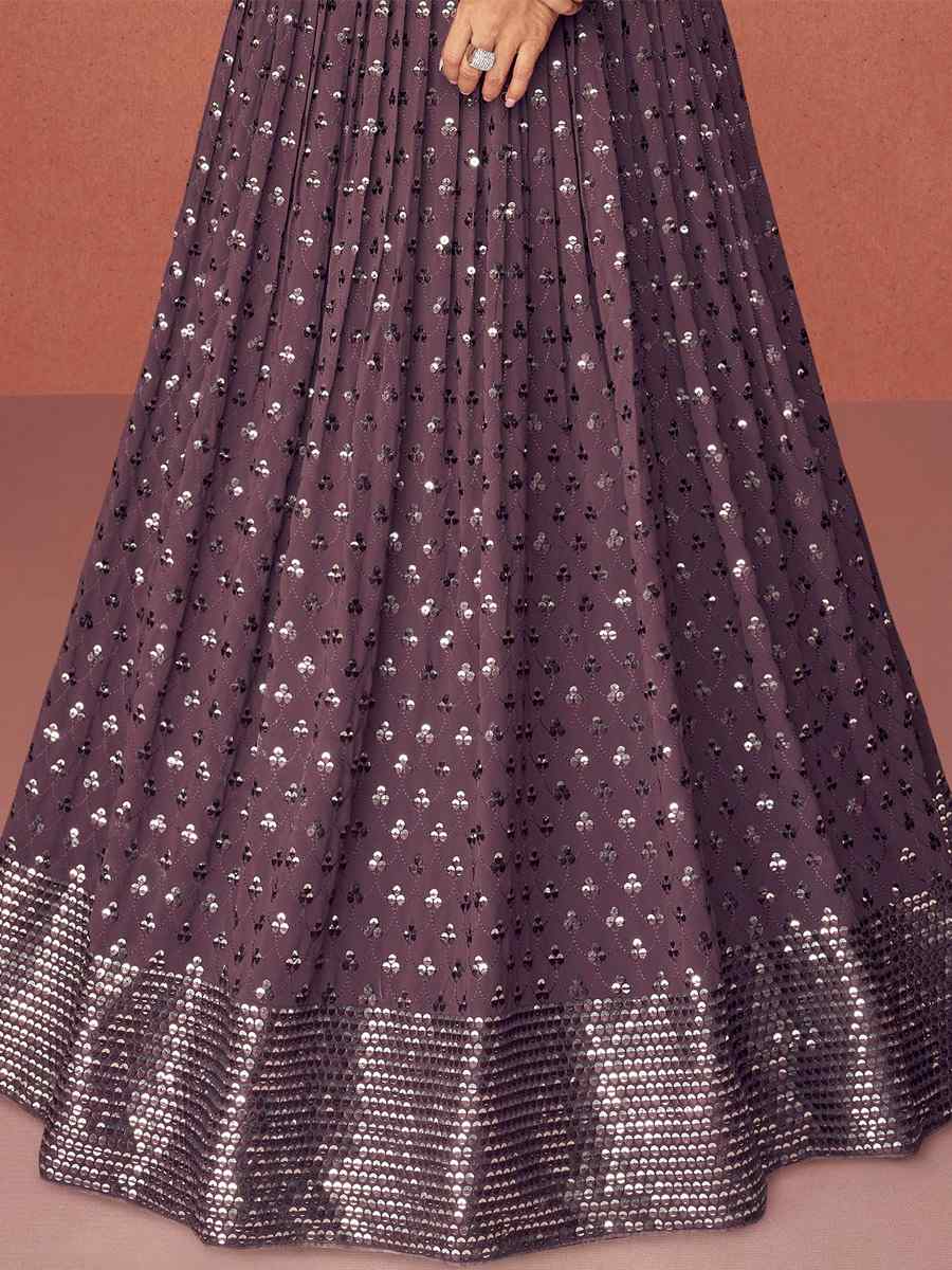 Light Wine Georgette Satin Embroidered Party Anarkali Salwar Kameez