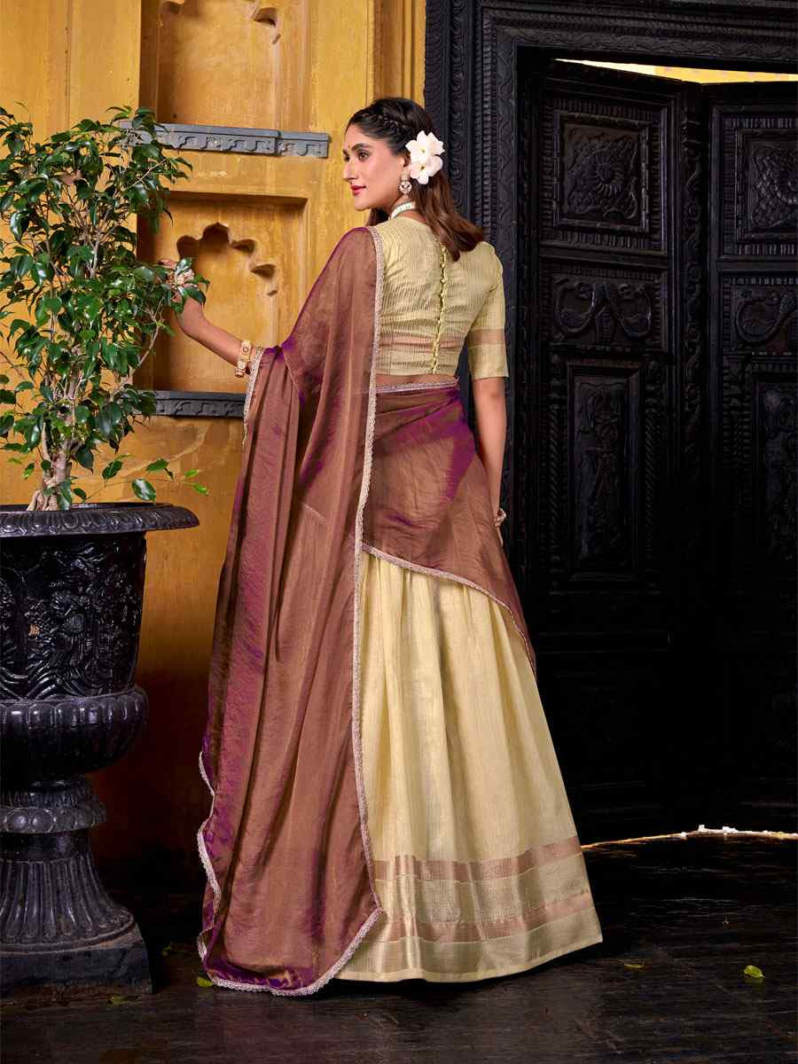 Light Yellow Dhupion Silk Zari Wedding Reception Festival Heavy Border Lehenga Choli