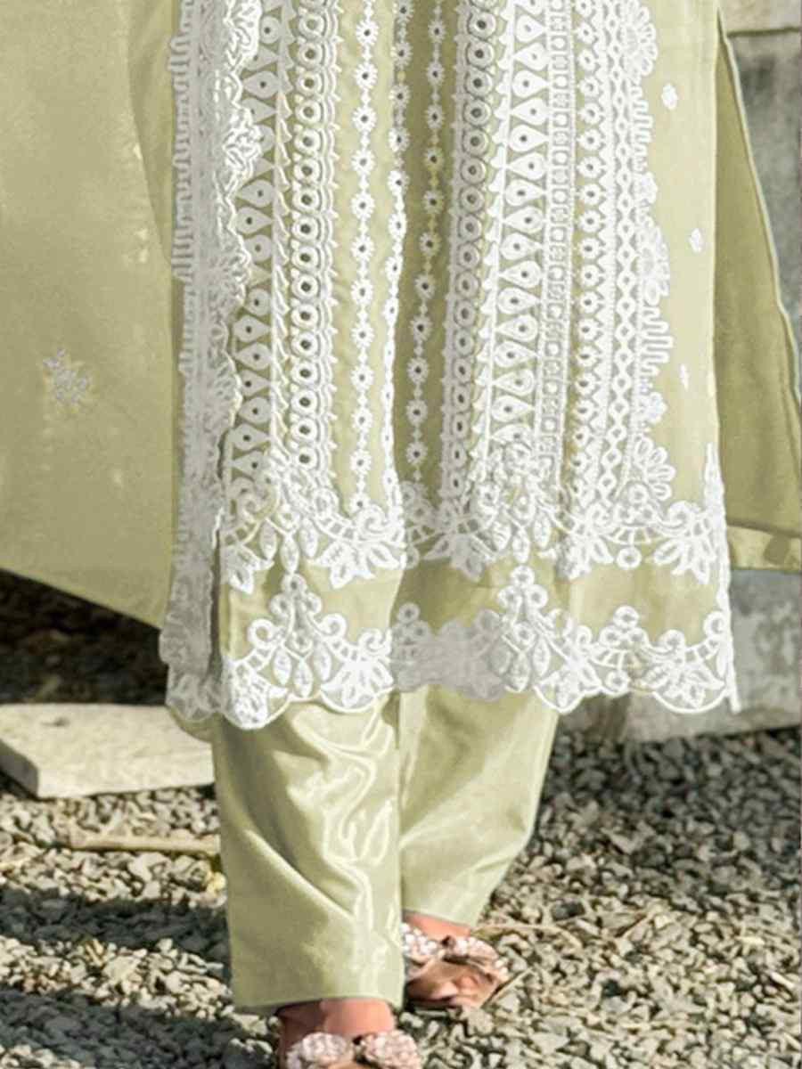 Light Yellow Faux Georgette Embroidered Festival Wedding Pant Salwar Kameez