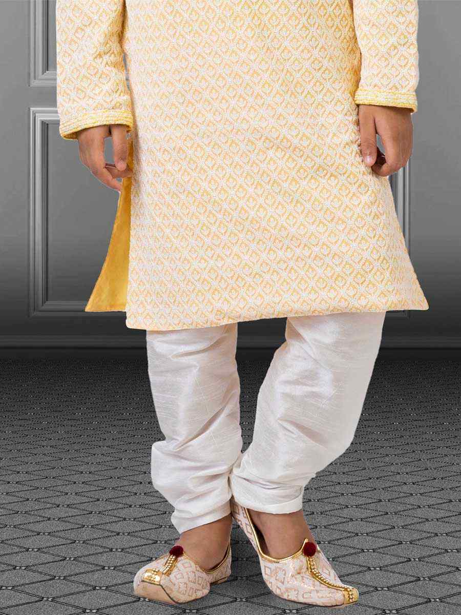 Light Yellow Georgette Embroidered Festival Kurta Pyjama Boys Wear