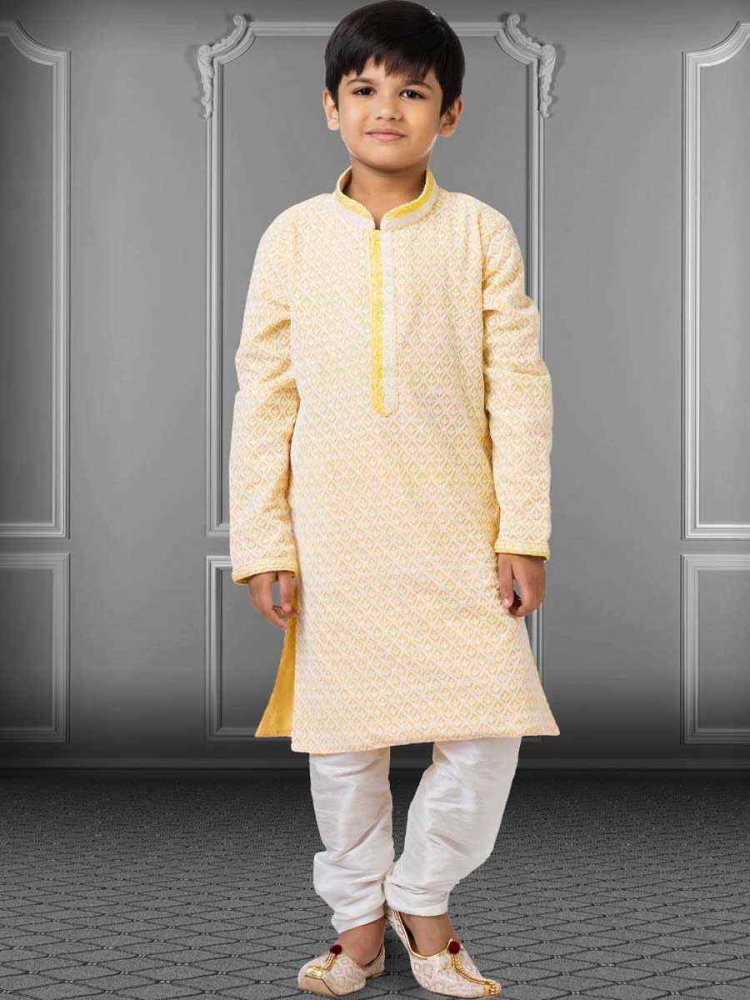 Light Yellow Georgette Embroidered Festival Kurta Pyjama Boys Wear