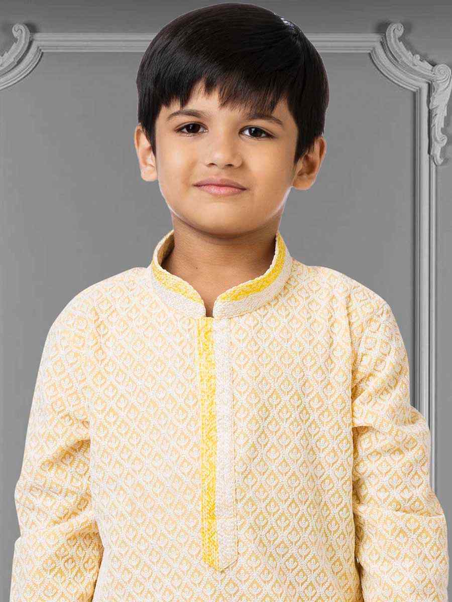 Light Yellow Georgette Embroidered Festival Kurta Pyjama Boys Wear