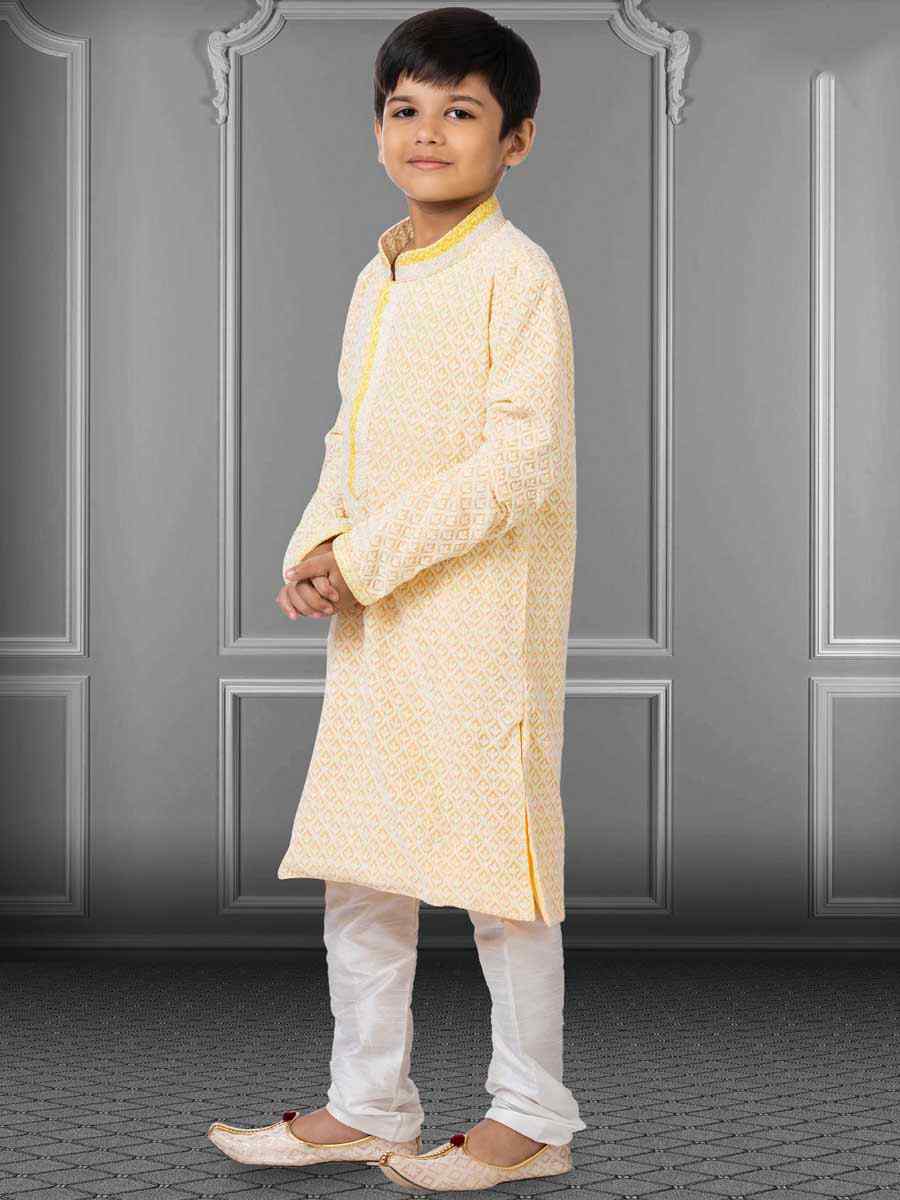 Light Yellow Georgette Embroidered Festival Kurta Pyjama Boys Wear
