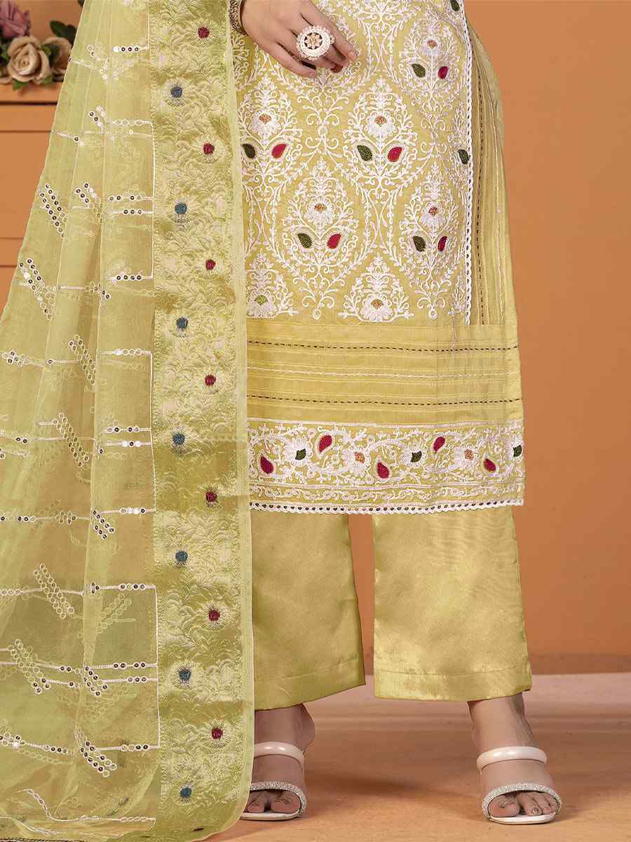 Light Yellow Modal Silk Embroidered Casual Festival Pant Salwar Kameez