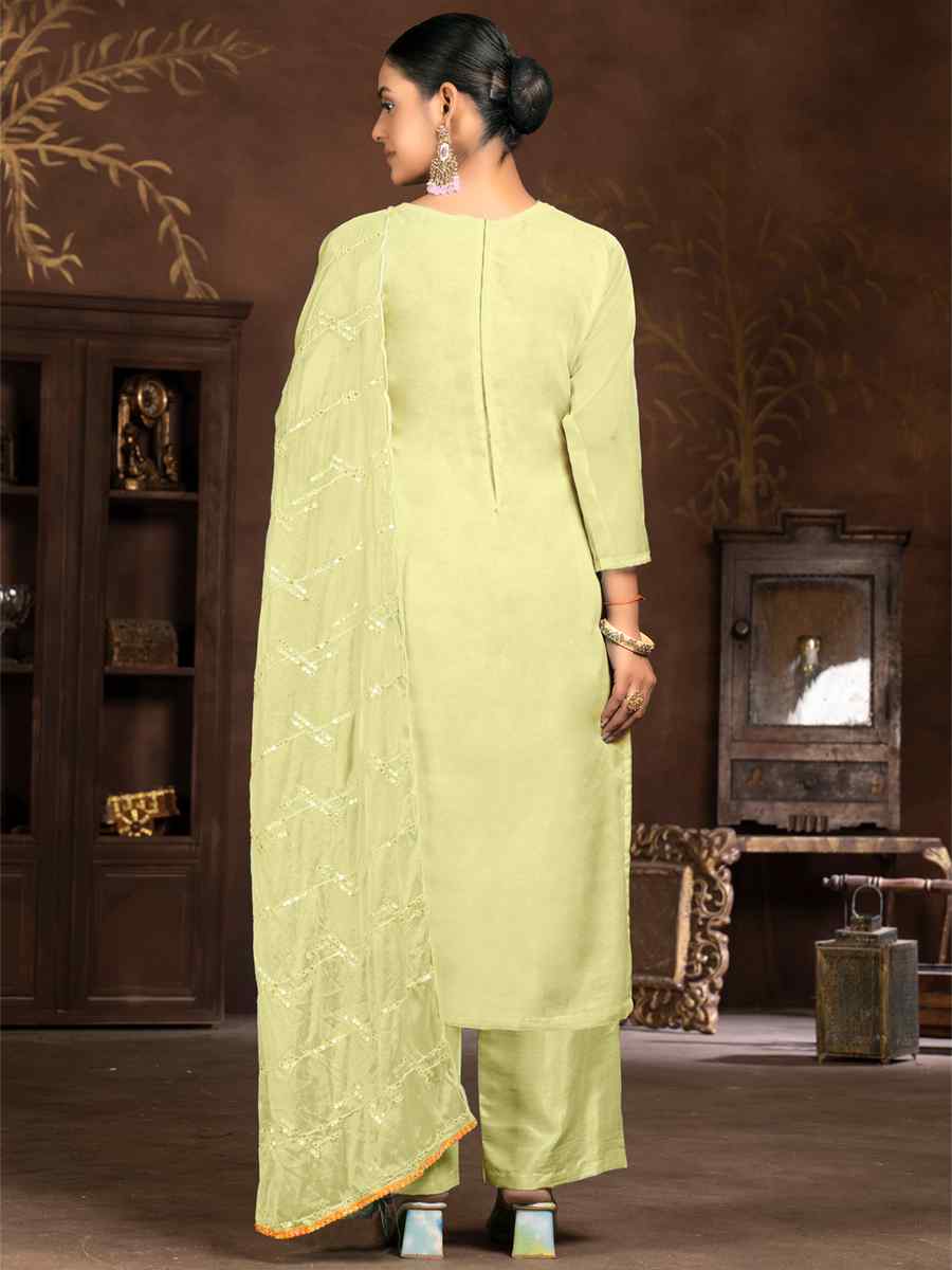 Light Yellow Organza Embroidered Casual Festival Pant Salwar Kameez