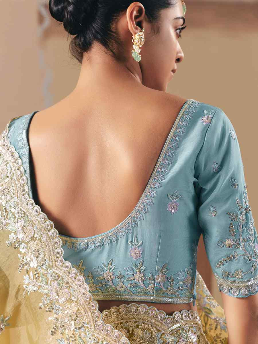 Light Yellow Premium Fancy Silk Embroidery Bridal Reception Festival Wedding Fancy Heavy Border Saree