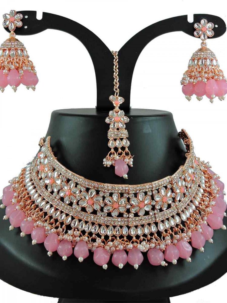 Lightr Pink Alloy Bridal Wear Diamonds Necklace